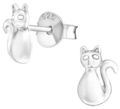 Joy|S - Zilveren kat poes oorbellen - 5 x 7 mm - oorknoppen
