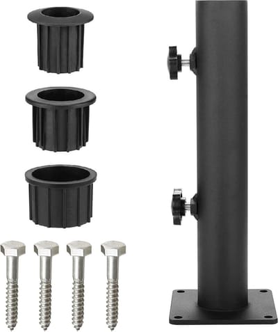 Roestvrij stalen staande buis parasolhouder - buitengebruik - granietplaat - diameter max 55 mm - 4 gaten - verstelbare knop - terras paviljoen luifel