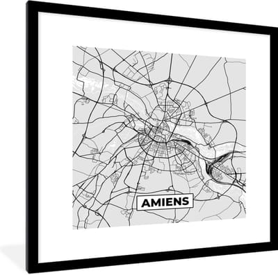 Fotolijst incl. Poster - Plattegrond - Kaart - Stadskaart - Frankrijk - Amiens - 40x40 cm - Posterlijst