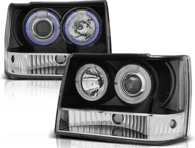 Koplampen dual halo rims CHRYSLER JEEP GRAND CHEROKEE 93-98 ZWART