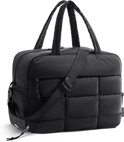 Puffer sporttas voor dames, waterafstotende weekendtas met laptopvak en schoenencompartiment