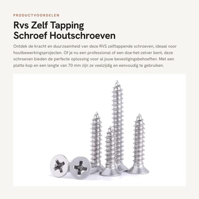 Dailygoods- Zelftappende Schroef 50 Stuks - Platte Kop - Roestvrij Staal - M5x70 mm - Duurzaam - Verzonken Design - Schroeven
