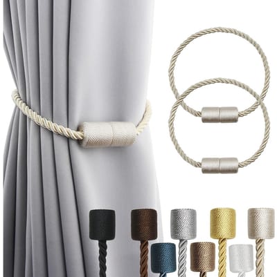 Daity 2-pack - Sterke magnetische gevlochten gordijnband - elegante Europese stijl - geschikt voor thuis en op kantoor (Beige)