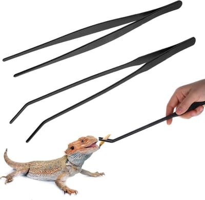 SnelShoppen - Pack van 2 Aquarium Tweezers Set - 25 cm Rechte en 27 cm Gebogen Rvs Voedertangen voor Reptielen en Waterplanten - Zwart - Perfect voor