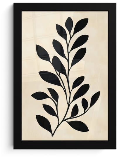 Poster in lijst - Fotolijst 20x30 cm - Posters - Minimalistisch - Tak - Bladeren - Zwart - Posterlijst zwart - Decoratie - Wanddecoratie woonkamer - Muurdecoratie slaapkamer