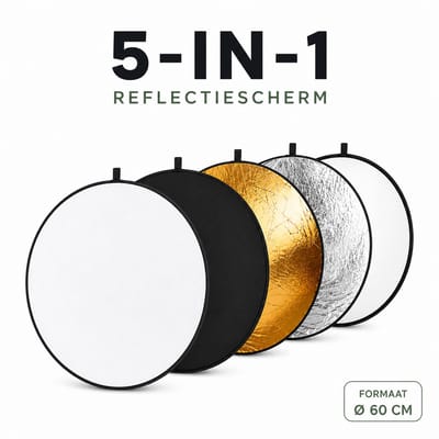 ZoeZo Foto Reflector 60 x 60 cm - Reflectiescherm 5-in-1 - Reflectiescherm Fotografie - Reflectiefilter - Lichtvormer