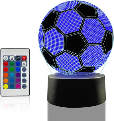 KZQ Nachtlampje - 3D LED voetballamp - Kindernachtlampje - 3D LED-lamp - 16 kleuren die veranderen - Afstandsbediening - Slaapkamerdecoratie - Verjaardagscadeau - Geschikt voor jongens en meisjes van 7-12 jaar