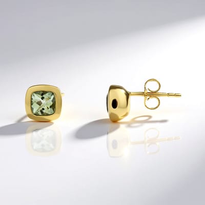 Cavill - 9 Karaat Geelgouden Oorbellen - 1,2 ct Groene Toermalijn - Vintage Kussen Geslepen Edelsteen - Elegant & Tijdloos
