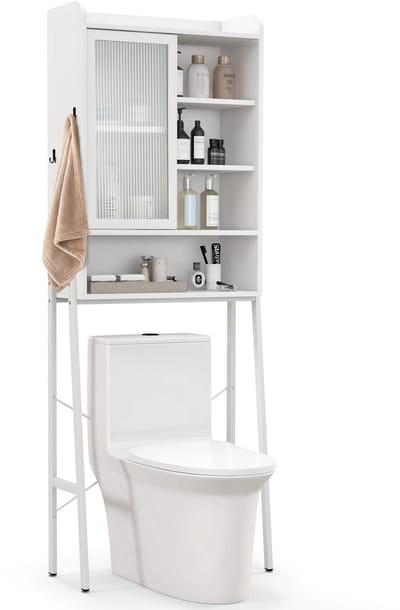 COSTWAY Toiletkast, vrijstaand, badkamerrek met verstelbare planken, wasmachinerek, toiletrek, wc-kast, overkast, 63 x 29 x 170 cm (wit)