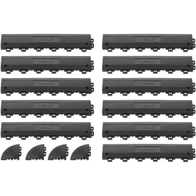 VEVOR 11-Delige Hellingbaan voor Garagevloerbedekking, 31 X 6,9 Cm Toegangshelling voor Kliktegels, Pp-Hellingbaan Met 4 Hoekstukken voor Garagevloer, Werkplaatsvloer, Kliktegels, Alleen voor VEVOR Drainagematten