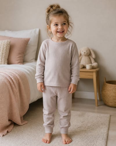 Beige Peuter Pyjama T2 (92-98) – 100% Biologisch Katoen – Zachte Unisex Kinder Pyjama