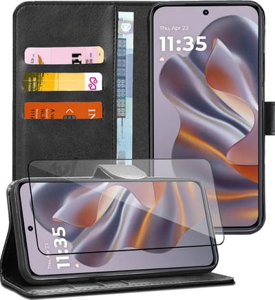 Hoesje geschikt voor Motorola Edge 50 Neo / Edge 60 Neo / Thinkphone 25 - Screenprotector Glas - Portemonnee Book Case Zwart