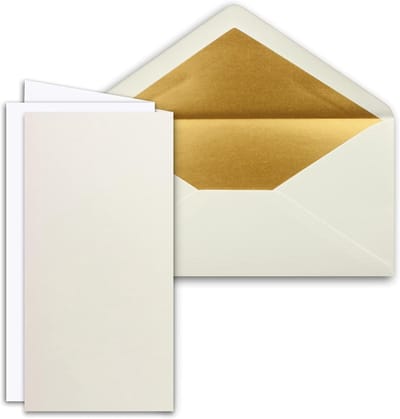 Vouwkaartenset met Enveloppen - Wenskaartenset Uitnodigingskaarten - Persoonlijke Communicatie - Goudkleurige Zijden Voering - 10 Sets DIN lang - Natuurlijk Wit