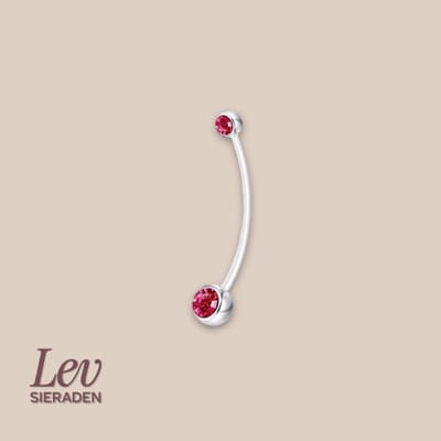 Lev Sieraden - Double jewelled zwangerschaps navel piercing - Zilver met Donker roze Zirkonia - 1.6 x 36mm - PTFE & Titanium - 5 en 8mm bolletjes met steen