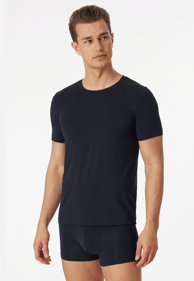 T-shirt met korte mouwen, jersey, elastisch, ronde hals, blauwzwart - Long Life Soft 4