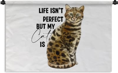 Wandkleed - Wanddoek - Katten - Spreuken - Quotes - Life isn't perfect but my cat is - 180x120 cm - Wandtapijt