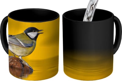 Magische Mok - Foto op Warmte Mokken - Koffiemok - Koolmees - Vogel - Water - Magic Mok - Beker - 350 ML - Theemok