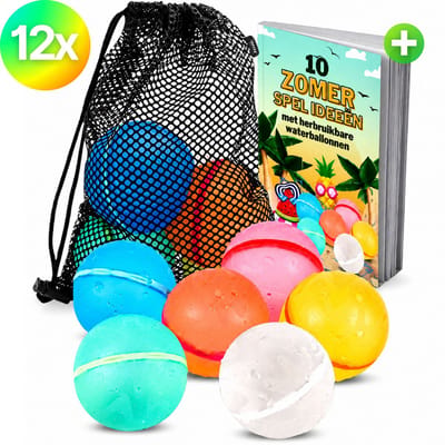 cozy.® Herbruikbare Waterballonnen Pro 2026 - 12 Stuks - Zomers Waterspeelgoed - Extra Groot, Zelfsluitend & Duurzaam - Inclusief E-book met Spelideeën - Splashbal - Camping, Tuin & Vakantie Spelletjes