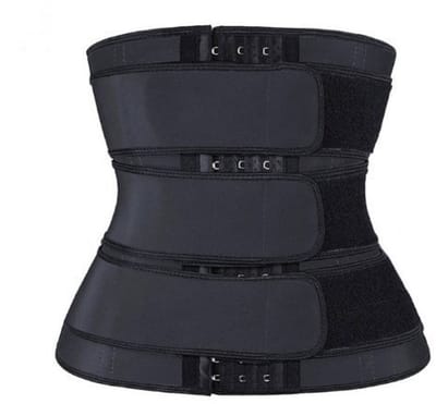 Vrouwen Zweten Verminderen Trainingsgordel - zweetband - waist trainer - Buikband afvallen - 3-Rij Sluiting & Ademend Materiaal - Uitgebreide Maten (S t/m 6XL) - Zwart,S