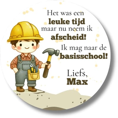 Stickers Naar Basisschool - Gepersonaliseerd Met Naam - Bouwvakker Traktatie - 20 Stuks - Memories Are Timeless