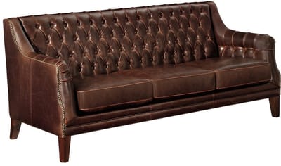 Vente-unique Driezitsbank en 2 fauteuils van leer COLBERT - Bruin