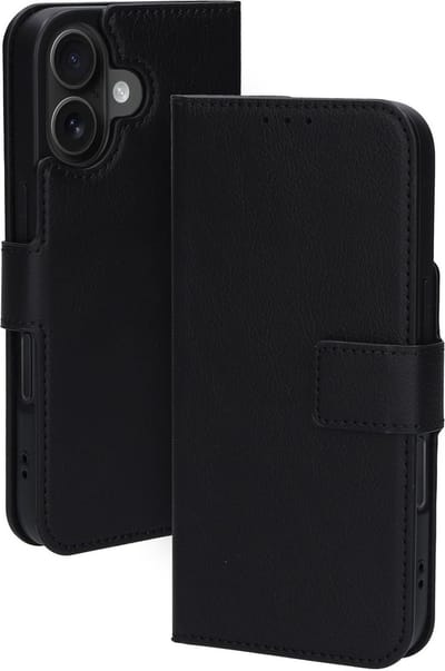 Mobiparts hoesje geschikt voor Apple iPhone 16 - Wallet/Boekhoesje - Eco Leer - Magneet Sluiting - Opberg vakken - Zwart