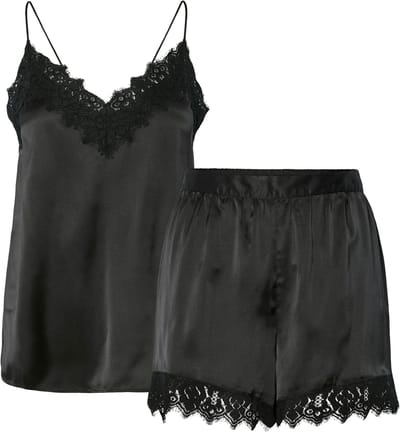 Pieces Dames Pyjama PCJENNA Nachtset Satijn Zwart - M