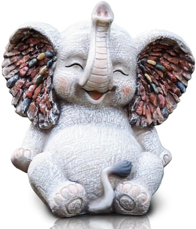 Olifant Decor, Binnen Buiten Decoraties, Kunstdecoratie in Thuis Terras Grasveld Tuin Slaapkamer Woonkamer, Schattige Feeënsculpturen Ornament voor Vrouwen Mama Oma Cadeau voor Dag (L)