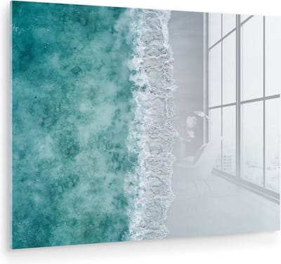 MuchoWow® Glasschilderij 40x30 cm - Schilderij acrylglas - Strand - Zee - Golven - Foto op glas - Muurdecoratie woonkamer - Wanddecoratie slaapkamer - Schilderijen