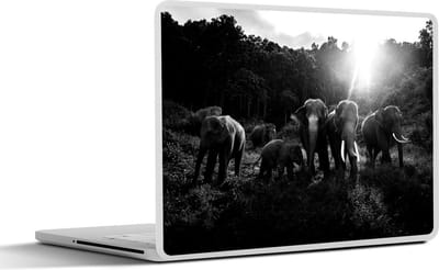 Laptop sticker - 11.6 inch - Olifanten in jungle - zwart wit - 30x21cm - Laptopstickers - Laptop skin - Cover
