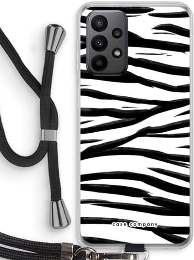 Case Company® - Hoesje met koord geschikt voor Samsung Galaxy A23 hoesje met Koord - Zebra pattern - Telefoonhoesje met Zwart Koord - Bescherming aan alle Kanten en Over de Schermrand