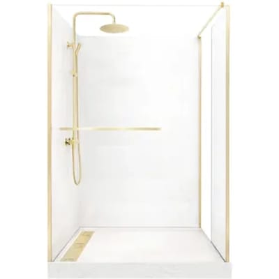 Zephyr Inloopdouchecabine Geborsteld Goud 120x90x205–242,5 Cm – Draaibaar Paneel – Douchebak Met Steeneffect