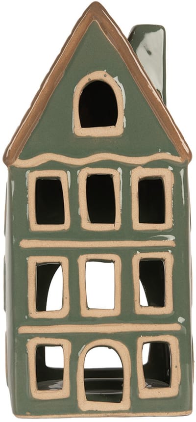 Clayre & Eef Waxinelichthouder Huis 9x8x19 cm Groen Keramiek