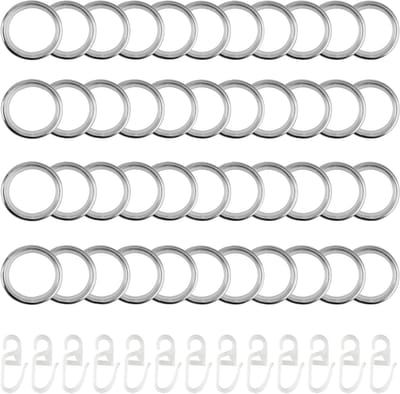 40 metalen gordijnringen met haken - 30mm, 40 stuks, ideaal voor gordijnen, douchegordijnen en raamrails, zilver kleur, inclusief clips