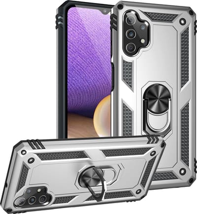 Hoesje Geschikt Voor Samsung Galaxy A32 Hoesje - Galaxy A32 5G Zliver hoesje Anti-Shock Hybrid Armor case Ring houder TPU backcover met kickstand