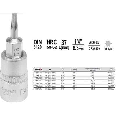 Yato - Torx Dopsleutel - 1/4" - T30 - Professioneel