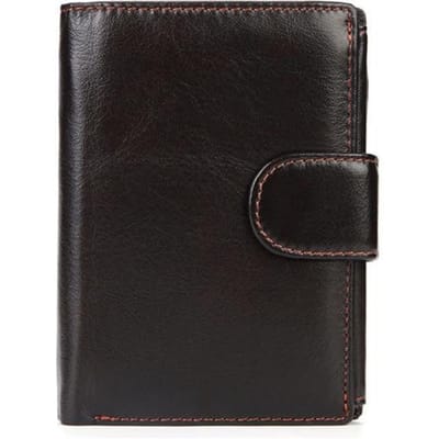 Mannen Portemonnee Olie Wax Koeienhuid Lederen Portefeuilles Portemonnee Clutch Hasp Open Top Kwaliteit Retro Korte Portemonnee 13.5 cm donkere koffiekleur