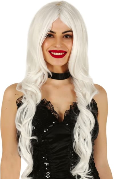 Fiestas Guirca - Lange witte pruik - Halloween Pruik - Halloween accessoires - Halloween outfit - Pruiken - enge pruiken