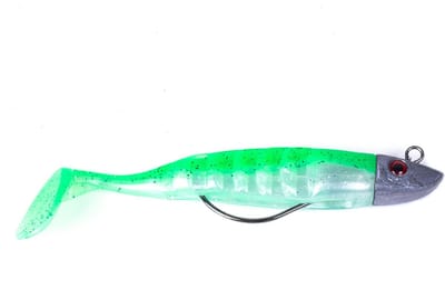3 x Roofvis Shads 11 cm Groen + Loodkop 26 gram Snoek Baars Snoekbaars Snoekshad Kunstaas