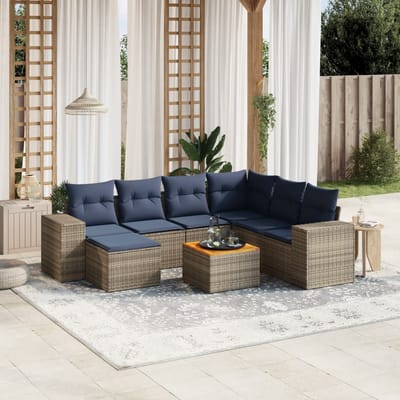 vidaXL - 8-delige - tuinbankset - met - kussens, - grijs - polyrotan