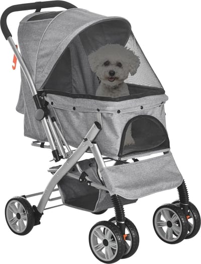 Opvouwbare Buggy voor Honden en Katten - Draagbare Kinderwagen met Veiligheidssluitingen en Verstelbare Kap