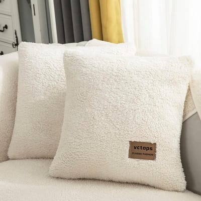 Dubbelzijdige Sherpa Fleece Sierkussensloop - Zacht Warm Pluche - 45x45 cm - Wit