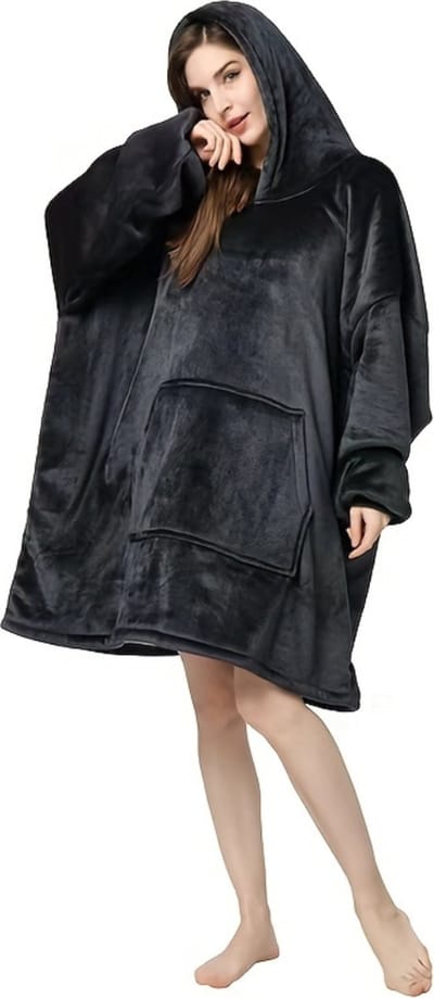 Livano Knuffeldeken - Plaid - Onesie - Hoodie Deken Met Mouwen - Fleece Blanket - Dames - Heren - Kinderen - Extra Zacht - Zwart