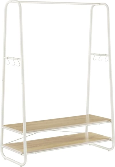MIRA Home Kledingrek - kapstok - Garderobe - Met 2 planken - 6 S-vormige haken - Stalen frame - Eiken en crèmewit - 45x100x160 cm