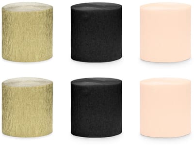 Crêpepapier 5 cm/10 m, set van 6, zwart-gouden mix (1 verpakking / 6 stuks)
