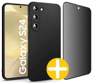 Hoesje en Privacy Screenprotector Combi Geschikt Voor Samsung S24 - Zwart Hoesje + Privacy Glas
