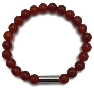 H-Beau - Handgemaakte Armband - Edelstenen – Carneool - 8mm - lengte 20cm – Heren - Natuurstenen - Kralen - RVS Kraal - Gepolijst - Rood - Oranje - Unisex - Sterrenbeeld - Horoscoop - Ram - Kreeft - Leeuw - Maagd