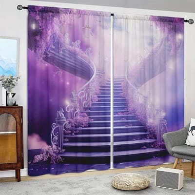 2 stuks Paarse Stijl Bedrukte Gordijn voor Huisdecoratie - Tunnel voor Roede Raambekleding voor Slaapkamer, Kantoor, Keuken, Woonkamer en Studeerkamer 107cmX160cmX2pcs