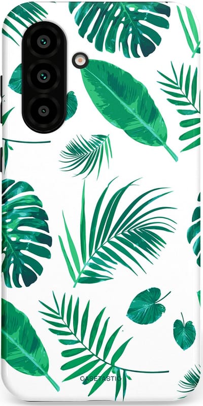 Casetastic Hoesje Geschikt voor Samsung A56 / A36 - Stijlvolle Beschermende Duo-layer Case - Groene Witte Jungle Bladeren Print