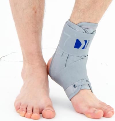 Reh4Mat Enkelbrace – Veterbrace met Figure-8 Banden – 4 Uitneembare Baleinen – Stabilisatie bij Verzwikking & Instabiliteit - XL - Universeel - Grijs